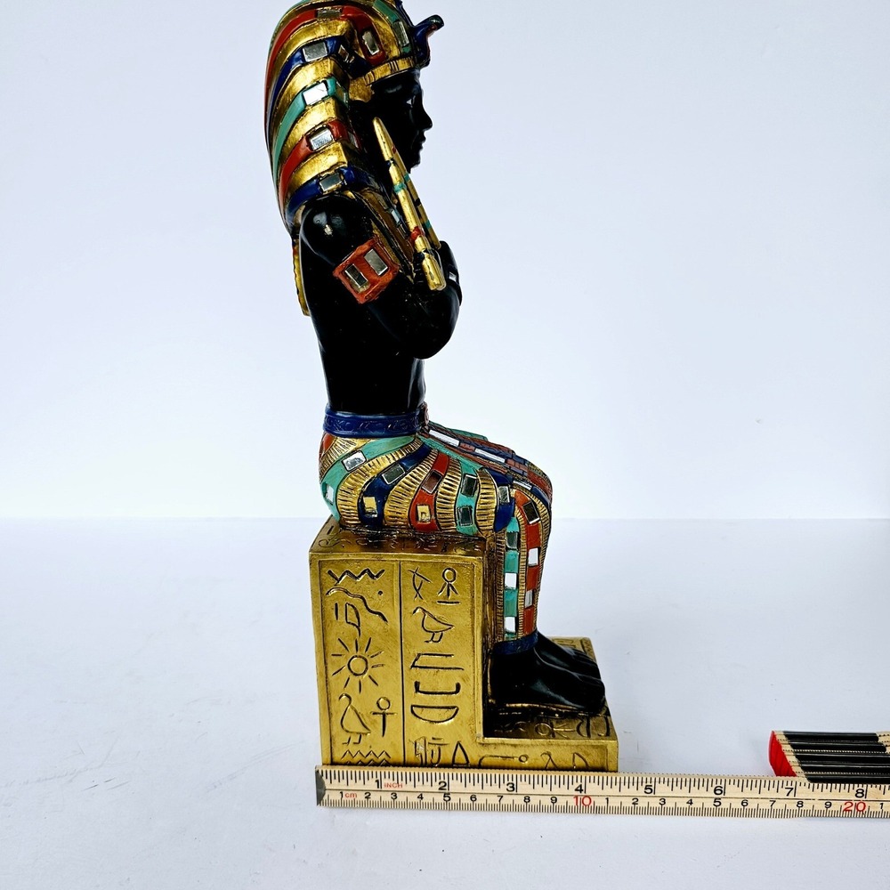Vintage Egyptian King Tut Pharaoh Seated Statue Hieroglyphics Mosaic Decor 11.5" - Picture 9 of 9